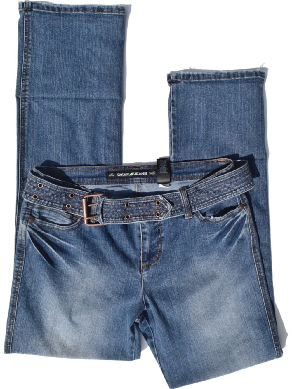 Vintage 2000s DKNY Jeans Y2K Mid Rise Belted Straight Leg Denim Pants